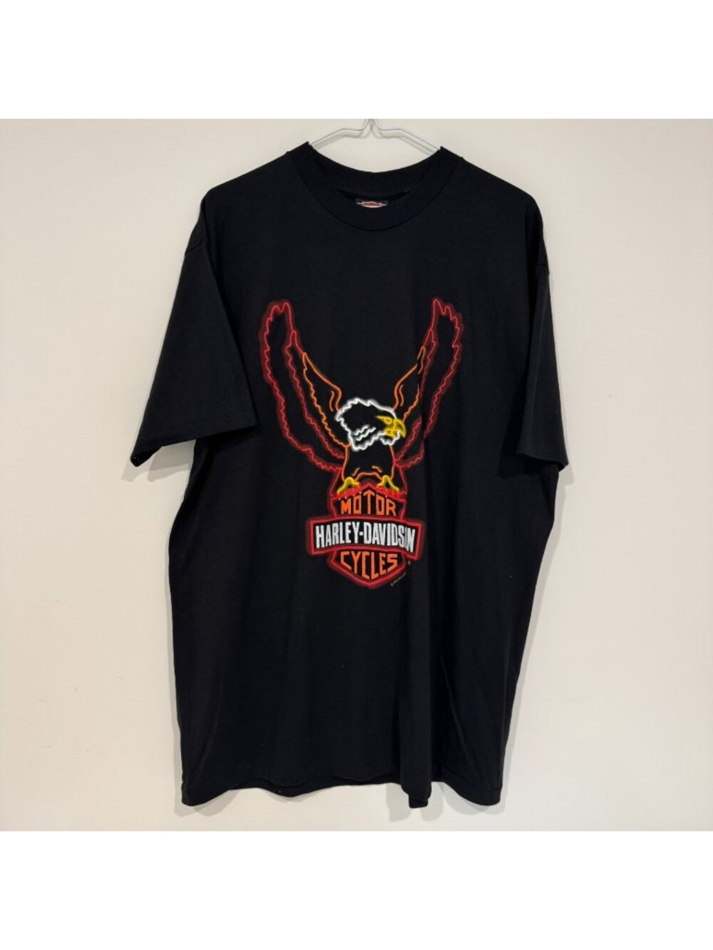 Vintage 1990s Harley Davidson Neon Eagle T-shirt Tonawanda NY New York 1992 XL